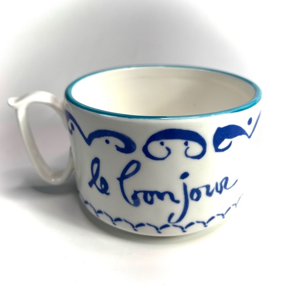 Anthropologie Dining Anthropologie Tres Bien White Mug With Blue Le